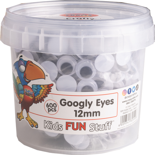 Make your crafts come alive with Googly Eyes. These 12mm eyes come in a convenient bucket with handle, ready to make your puppets, monsters, and more extra goofy. 600 eyes give you the power to make your creativity wider-eyed than ever. 🤪