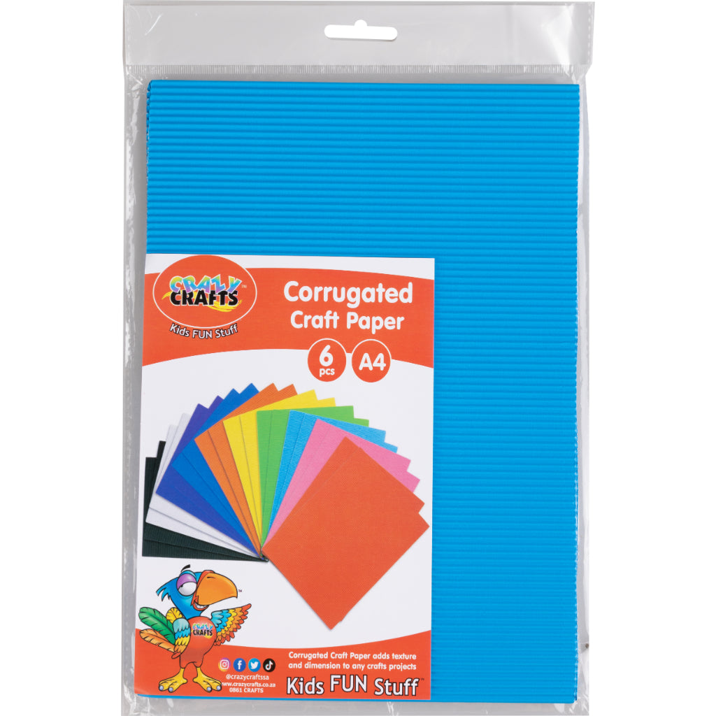 Available In 12 Different Colours. Corrugated Craft Paper Adds Texture And Dimensions To Any Crafts Project. Corrugated Paper Stimulates Imagination And Creativity. It Can Also Be Used For Various Arts & Crafts Products. Each Pack Comes With 6Pcs Each Sheet Is A4 In Size