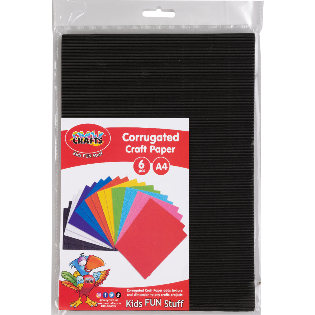 Available In 12 Different Colours. Corrugated Craft Paper Adds Texture And Dimensions To Any Crafts Project. Corrugated Paper Stimulates Imagination And Creativity. It Can Also Be Used For Various Arts & Crafts Products. Each Pack Comes With 6Pcs Each Sheet Is A4 In Size