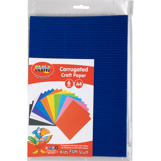 Available In 12 Different Colours. Corrugated Craft Paper Adds Texture And Dimensions To Any Crafts Project. Corrugated Paper Stimulates Imagination And Creativity. It Can Also Be Used For Various Arts & Crafts Products. Each Pack Comes With 6Pcs Each Sheet Is A4 In Size