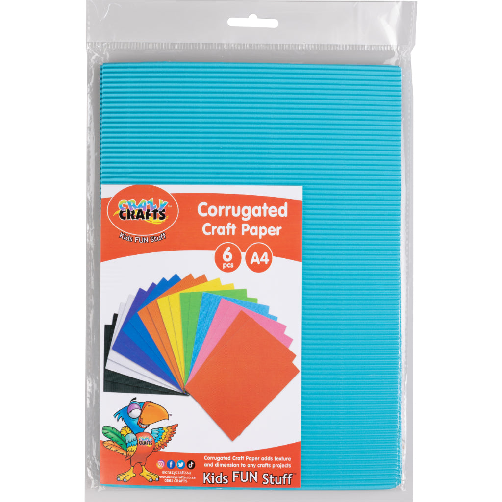 Available In 12 Different Colours. Corrugated Craft Paper Adds Texture And Dimensions To Any Crafts Project. Corrugated Paper Stimulates Imagination And Creativity. It Can Also Be Used For Various Arts & Crafts Products. Each Pack Comes With 6Pcs Each Sheet Is A4 In Size