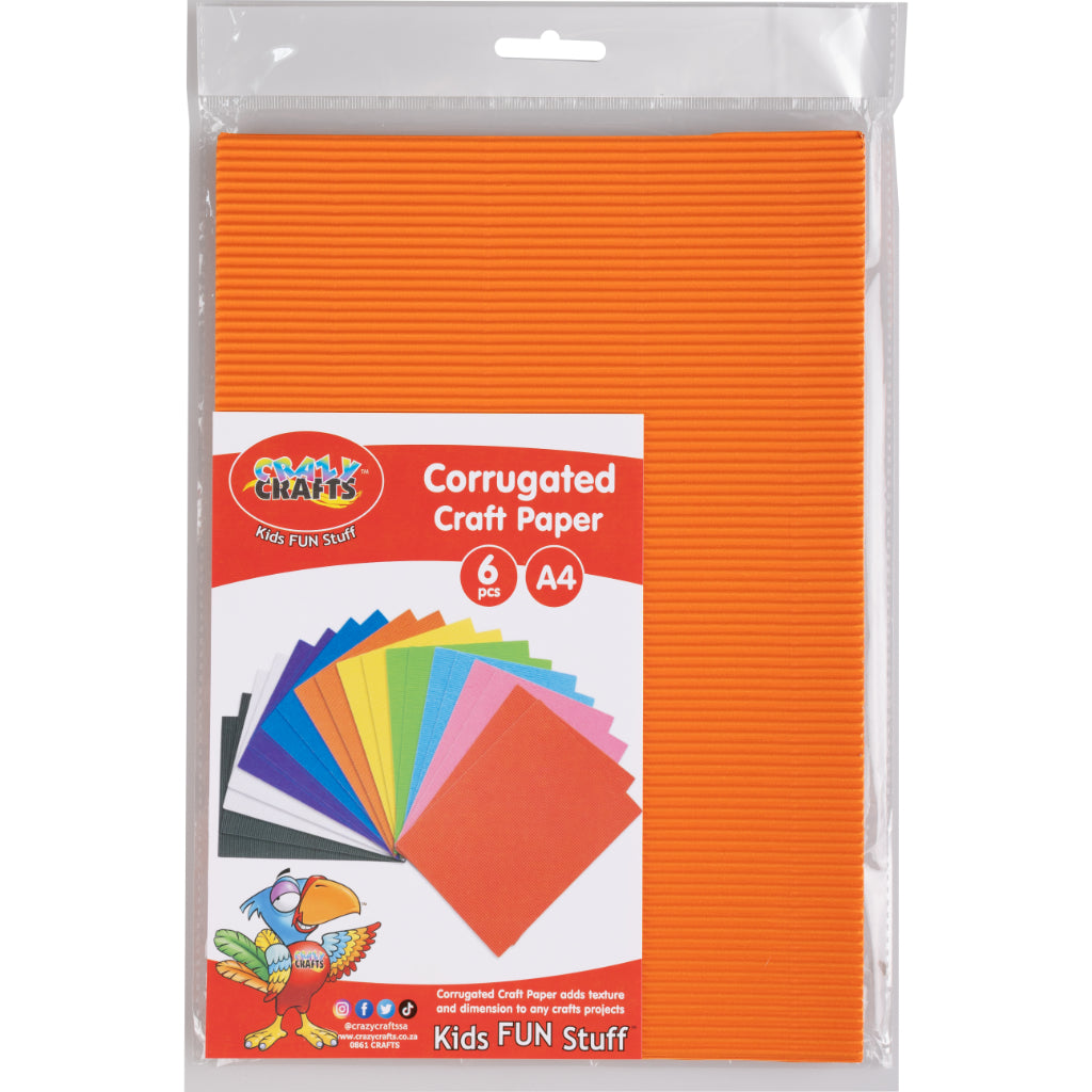 Available In 12 Different Colours. Corrugated Craft Paper Adds Texture And Dimensions To Any Crafts Project. Corrugated Paper Stimulates Imagination And Creativity. It Can Also Be Used For Various Arts & Crafts Products. Each Pack Comes With 6Pcs Each Sheet Is A4 In Size