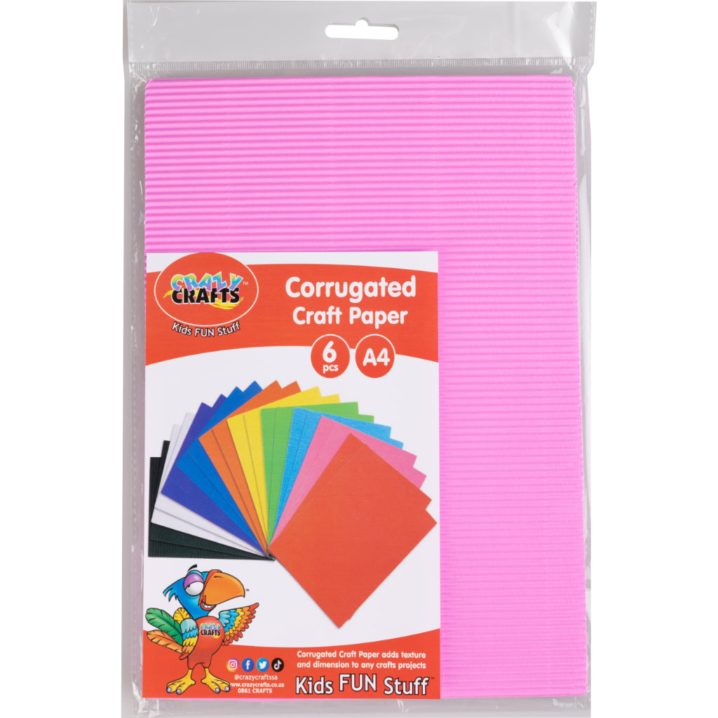 Available In 12 Different Colours. Corrugated Craft Paper Adds Texture And Dimensions To Any Crafts Project. Corrugated Paper Stimulates Imagination And Creativity. It Can Also Be Used For Various Arts & Crafts Products. Each Pack Comes With 6Pcs Each Sheet Is A4 In Size