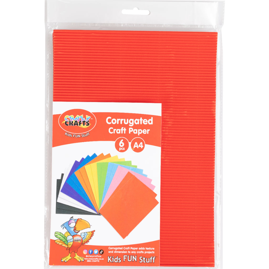 Available In 12 Different Colours. Corrugated Craft Paper Adds Texture And Dimensions To Any Crafts Project. Corrugated Paper Stimulates Imagination And Creativity. It Can Also Be Used For Various Arts & Crafts Products. Each Pack Comes With 6Pcs Each Sheet Is A4 In Size