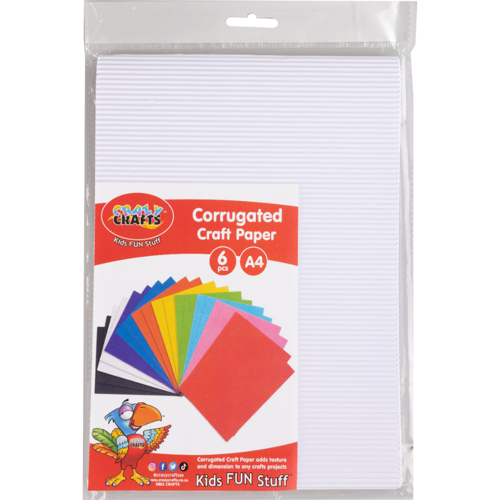 Available In 12 Different Colours. Corrugated Craft Paper Adds Texture And Dimensions To Any Crafts Project. Corrugated Paper Stimulates Imagination And Creativity. It Can Also Be Used For Various Arts & Crafts Products. Each Pack Comes With 6Pcs Each Sheet Is A4 In Size