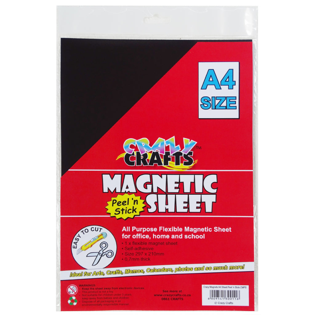 All Purpose Flexible Magnetic Sheet. For Office , Home And School. Easy to Cut 1 x Flexible Magnetic Sheet Included. A4 Size. 0.7mm Thick Peel 'n Stick Ideal For Arts, Crafts, Memos, Calendars, Photos And So Much More!