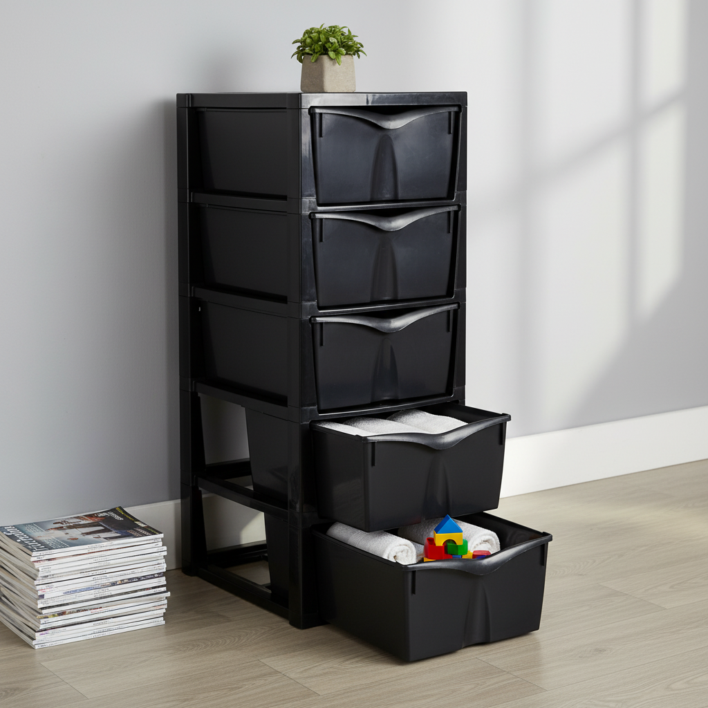 Glossy Storage unit Black 5 Drawer