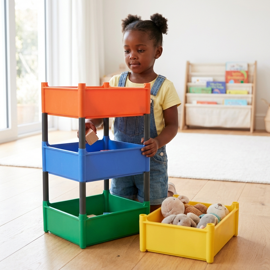 5 Tier. Multi Coloured. Easy To Build. Neaten Any Room. Organize Anything. You Can Use It To Hold Clothing, Towels, Craft Supplies, Toys And More.