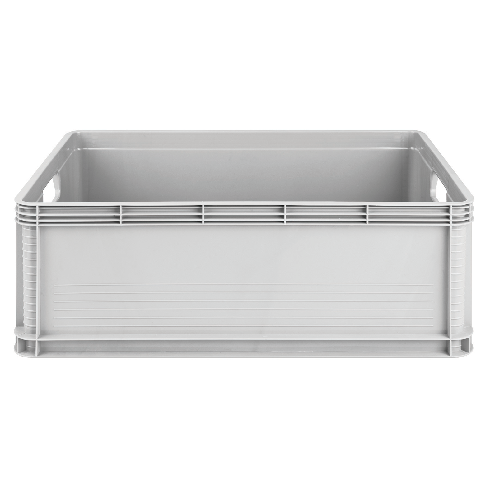 Capacity - 46 litres. Made From 100% Virgin Polypropylene. Clear Material To View Contents. Carry Handles. Multi-Purpose. Easy To Move Around. Easily Accessible. Easily Stacked. Perfect For Pallets. Organise Your Garage, House, Office Etc