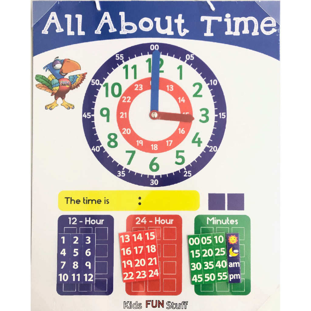 This Magnetic Board Is Great For Kids Learning About Time It Is Very Colourful And Can Be Used Over And Over Teaches Children How To Tell The 12 Hour, 24 Hour Time. Includes Day, Night, am & pm Indication.