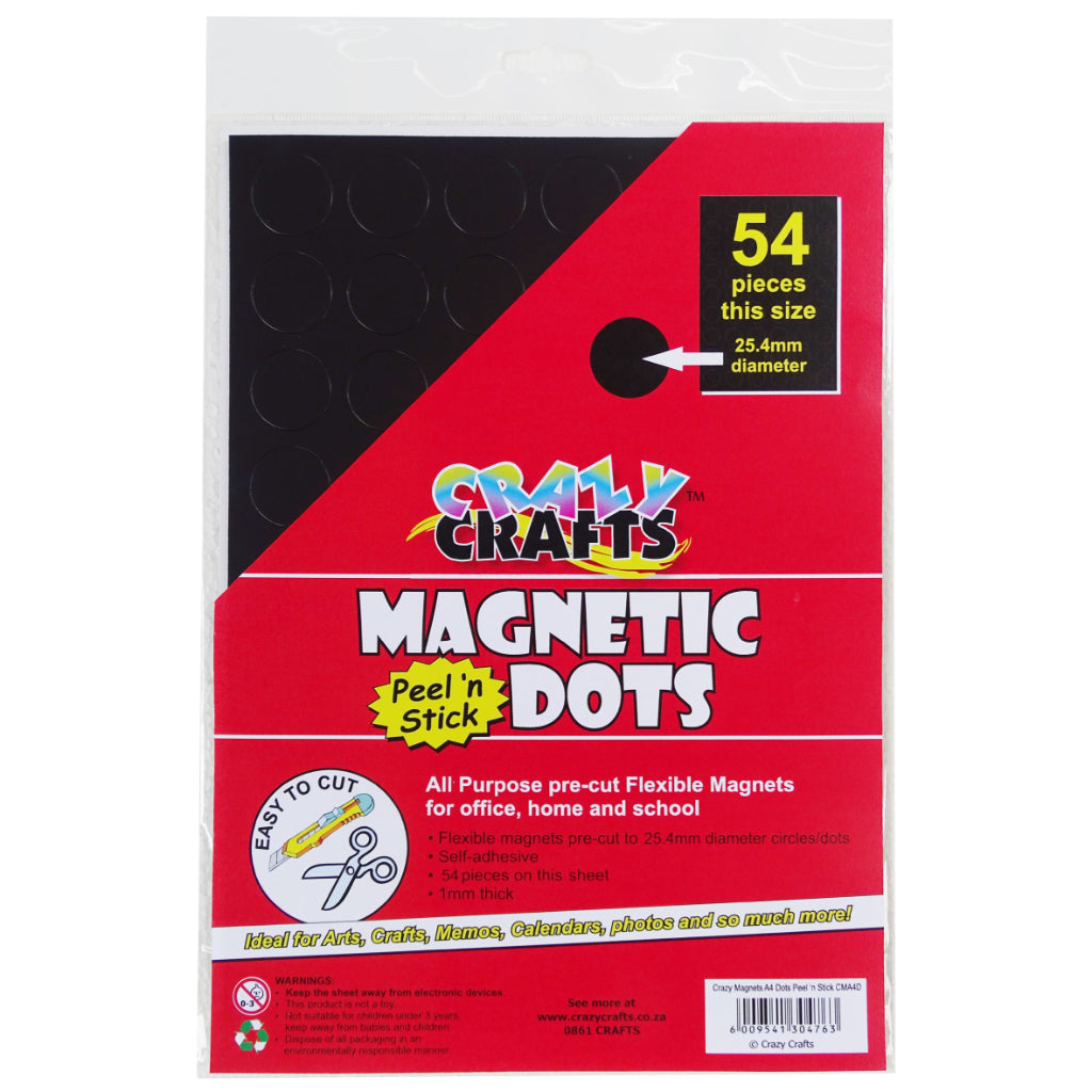 All Purpose Flexible Magnets Pre Cut To 25.4mm Diameter Circles/ Dots. For Office , Home And School. Easy to Cut 54 Pieces Included 1mm Thick Peel 'n Stick Ideal For Arts, Crafts, Memos, Calendars, Photos And So Much More!