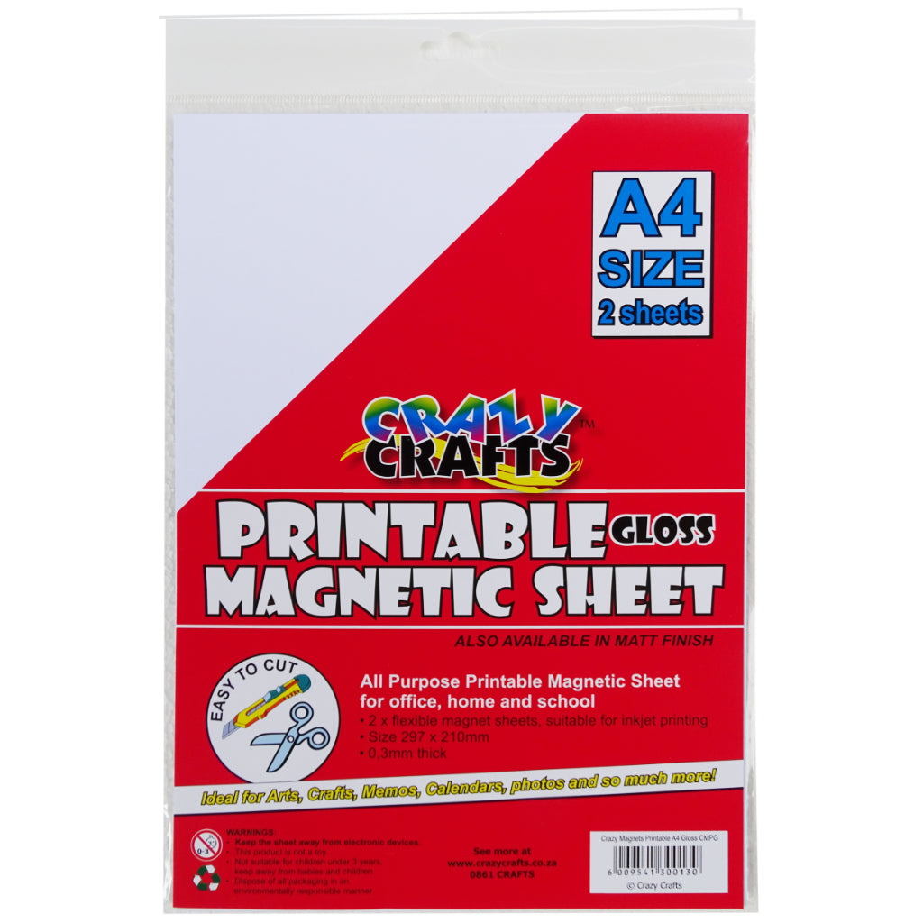 All Purpose Printable Magnetic Sheet. For Office , Home And School. Easy to Cut. A4 Size 2 x Flexible Magnetic Sheets Included. Suitable For Inkjet Printing 0.3mm Thick Ideal For Arts, Crafts, Memos, Calendars, Photos And So Much More!