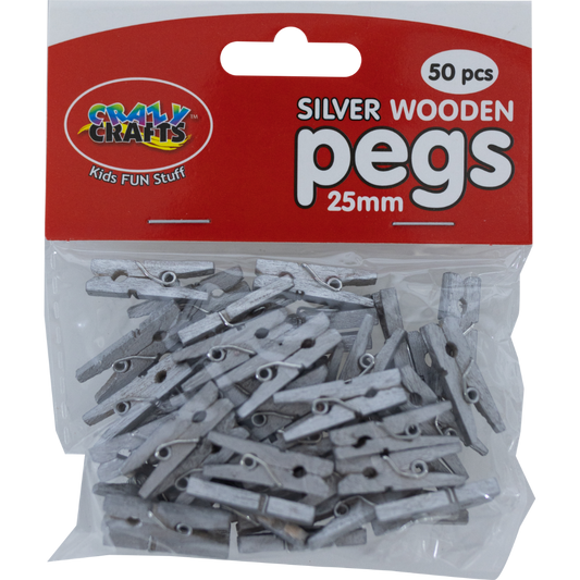 Silver Wooden Pegs 25mm