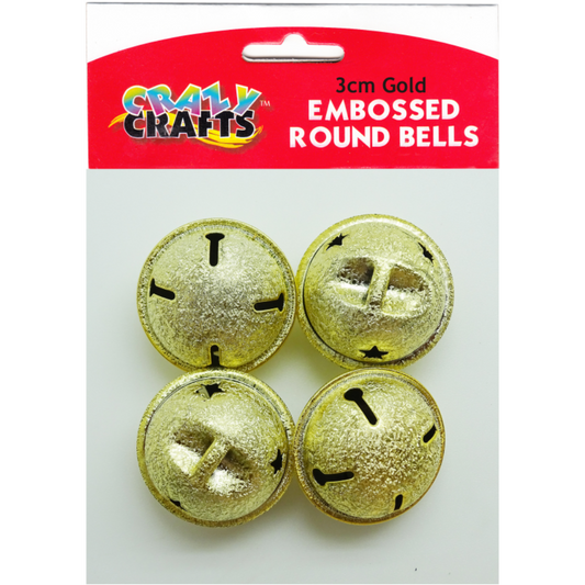 Embossed Bells Gold 3cm - 4pcs