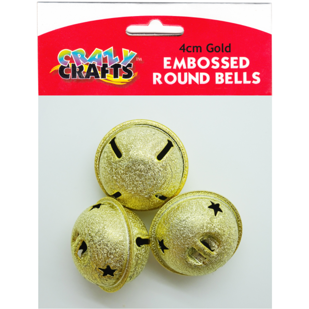 Embossed Bells Gold 4cm - 3pcs