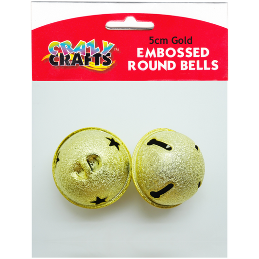 Embossed Bells Gold 5cm - 2pcs