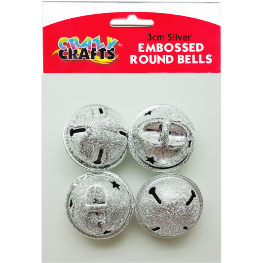 Embossed Bells Silver 3cm - 4pcs