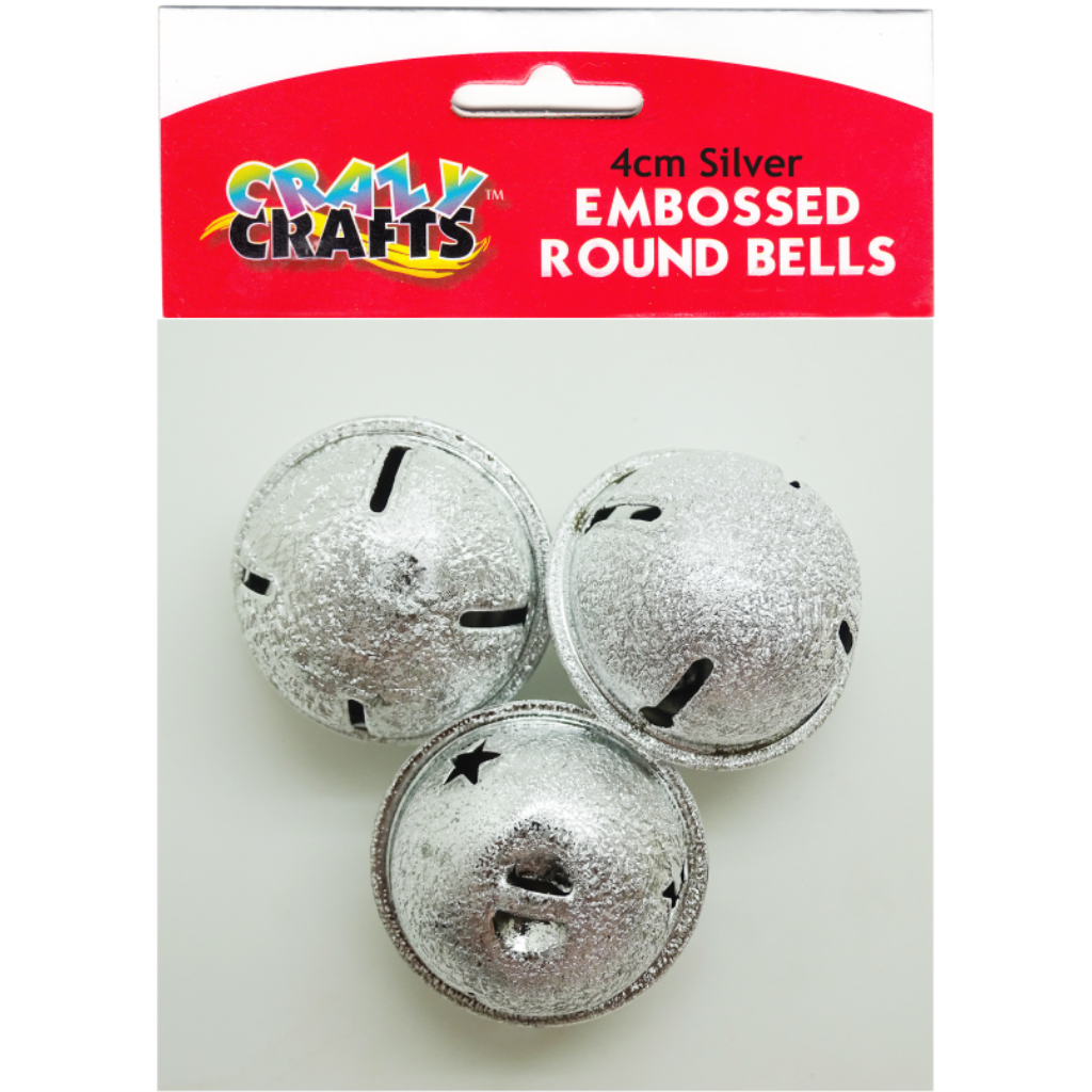 Embossed Bells Silver 4cm - 3pcs