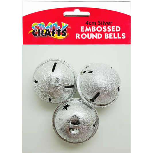 Embossed Bells Silver 4cm - 3pcs