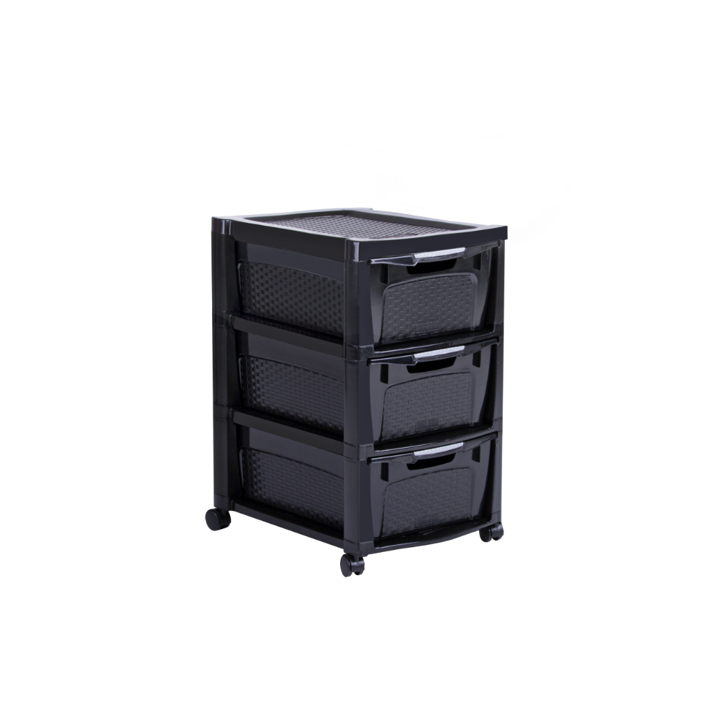 3 Drawer Rattan Set (Black)