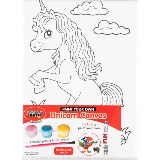 Canvas With Paints Inside. It Has A Picture Of A Unicorn On The Canvas That Can Be Painted. Includes Colourful Paint. Includes 1 x Paint Brush. Suitable For Ages 5+