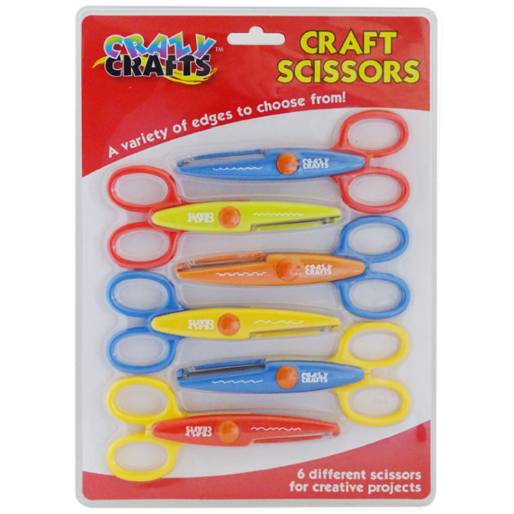 Pack With Craft Scissors. 6 x Different Scissors For Creative Projects. Each Scissor Has A Different Shape. Strengthen Hands And Fingers,. Promotes Creativity And Hand-Eye Coordination.