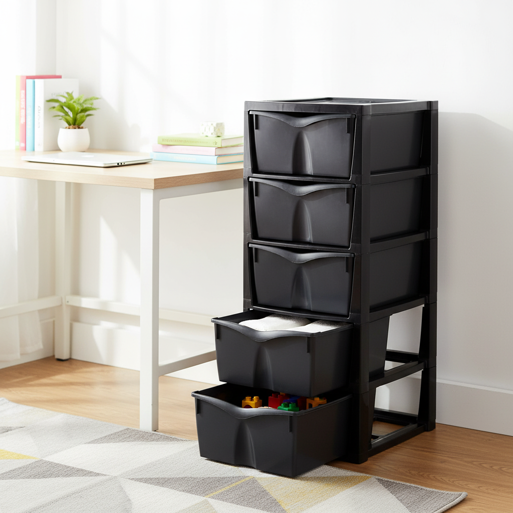 Glossy Storage unit Black 5 Drawer