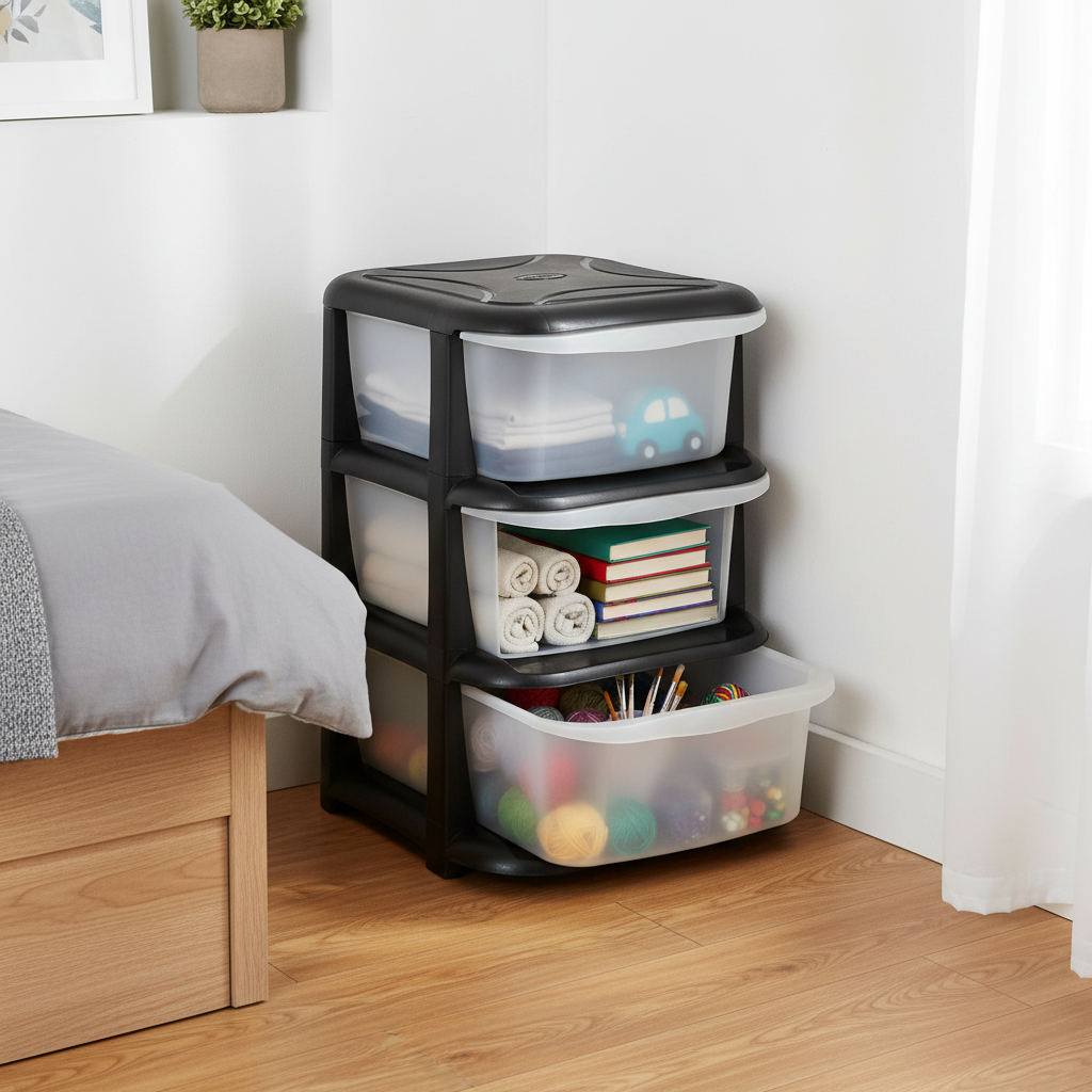 Tower Bl | Clear 3 Drawer