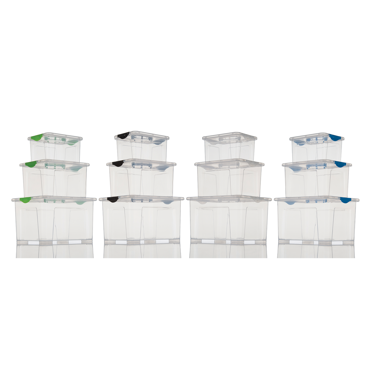 Capacity - 2.5 Litres, 5.5 Litres and 9.5 Litres. Base Is Clear. Tight Grip Handles. Stackable. Can Be Used As An Organiser In Your Garage, Pantry, Bedroom And More.