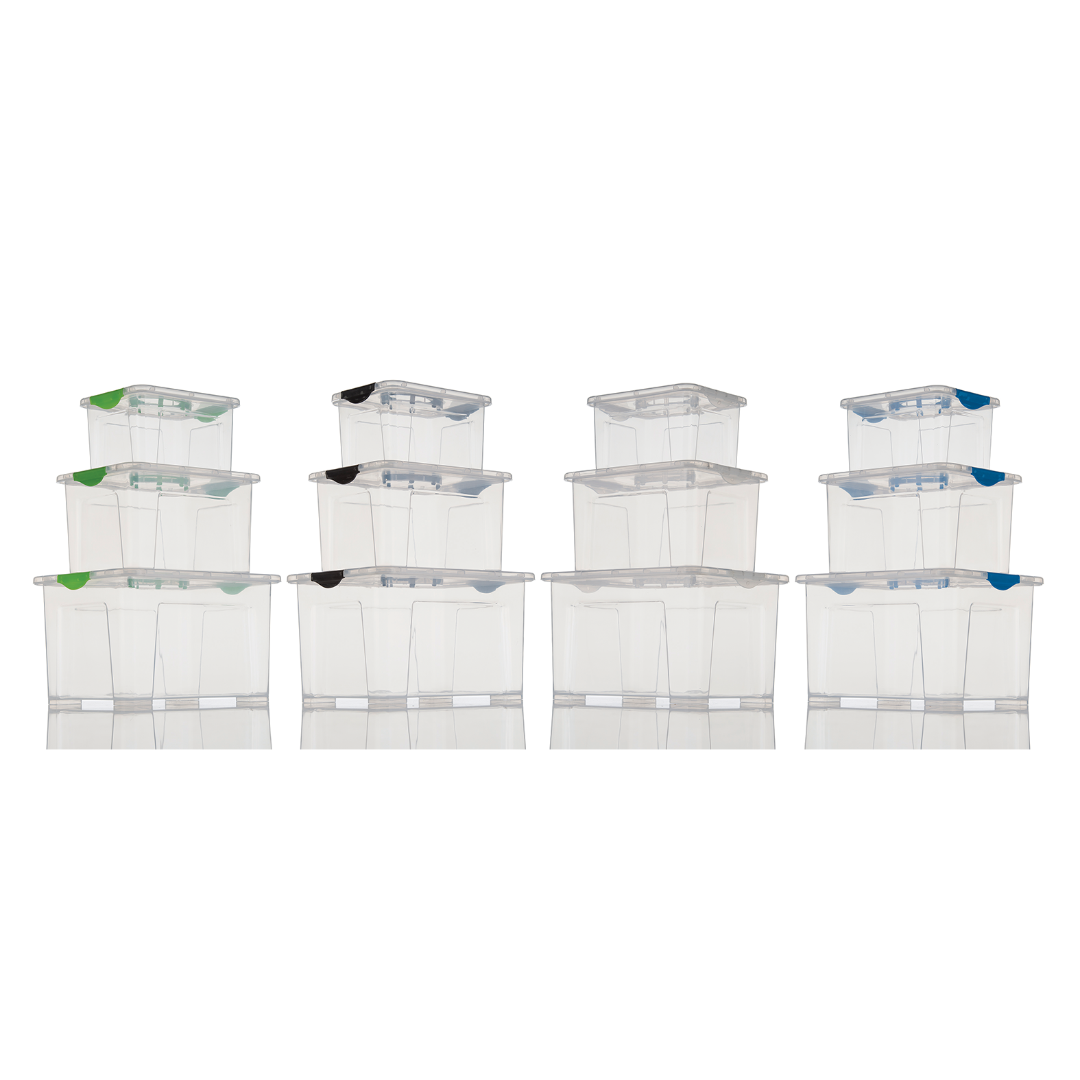 Capacity - 2.5 Litres, 5.5 Litres and 9.5 Litres. Base Is Clear. Tight Grip Handles. Stackable. Can Be Used As An Organiser In Your Garage, Pantry, Bedroom And More.