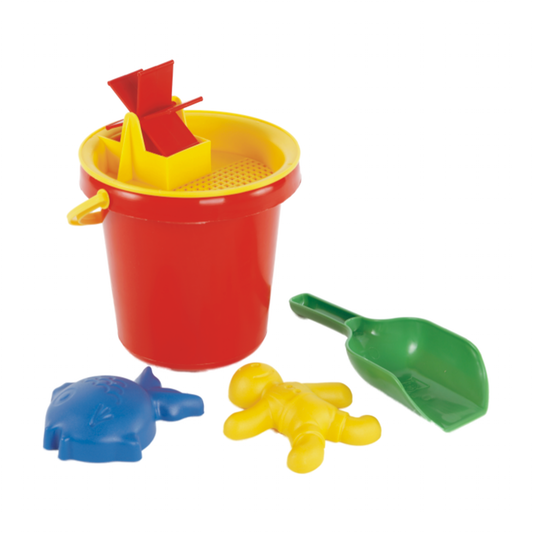 Bucket 160mm Deep. Spade Are Made For Little Hands. Fish & Gingerbread Man. Waterwheel Moulded Into The Lid Of The Bucket. For Sand And Water Play. Disclaimer: SKU ending in VA suggests "Various". This indicates that the colours supplied may vary from the Image/s on this product page. Please enquire via email or Whatsapp regarding your specific colour requirement stock availability.