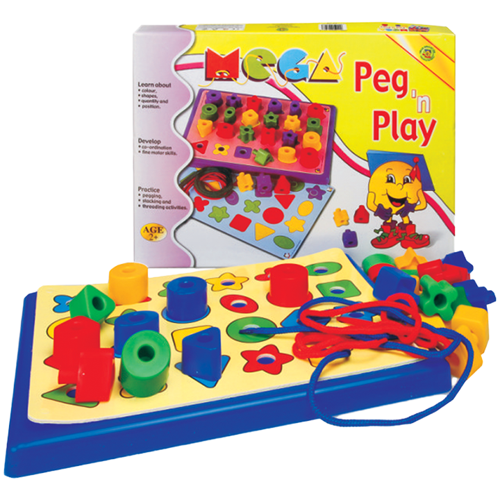 Learn About Colour, Shapes, Quantity And Position. Develops Co-Ordination And Fine Motor Skills. Practice Pegging, Stacking And Threading Activities. Includes Shapes. Includes Play Cards. Includes Stand. Includes Lace.