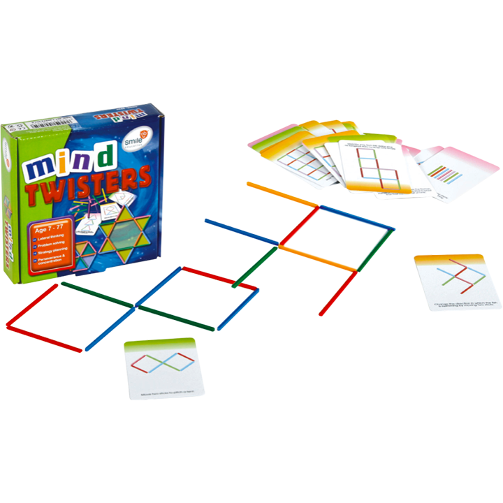 Enhance your problem-solving skills with Mind Twisters. These matchstick puzzles will challenge you to think outside the box and exercise your brain. With 40 plastic sticks and 45 copy cards included, you'll have plenty of opportunities to practice lateral thinking and strategy planning. Don't be left in the dark ages, be the best you can be!