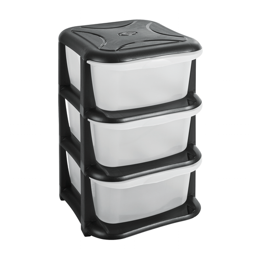 Made From Polypropylene. Bpa Free. Neaten Any Room. Organize Anything From Clothing To Paperwork To Toys. Black Frame & Clear Drawers. 3 Removable Drawers. Each Drawer Has An Approximate Capacity Of 15L. Drawers Are Much Easier To Clean Because Plastic Doesn't Rust, You Can Use It To Hold Clothing, Towels, Craft Supplies, Toys And More.